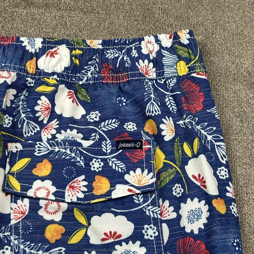 JOHNNIE-O Floral Mesh Lined Swim Shorts Mens Large 9" Art Vacation Blue Stretch - Picture 7 of 10